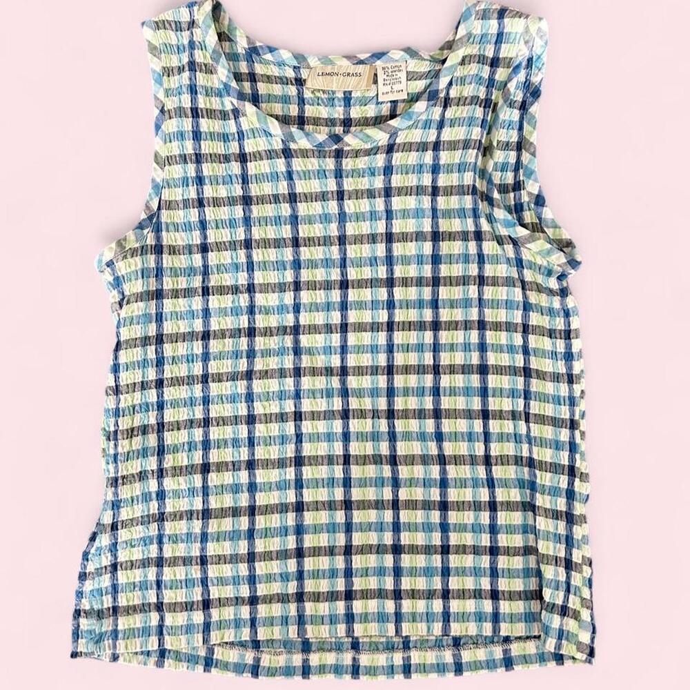 Vintage Plaid 90s 100% Cotton Tank Top size Large - Lemon grass